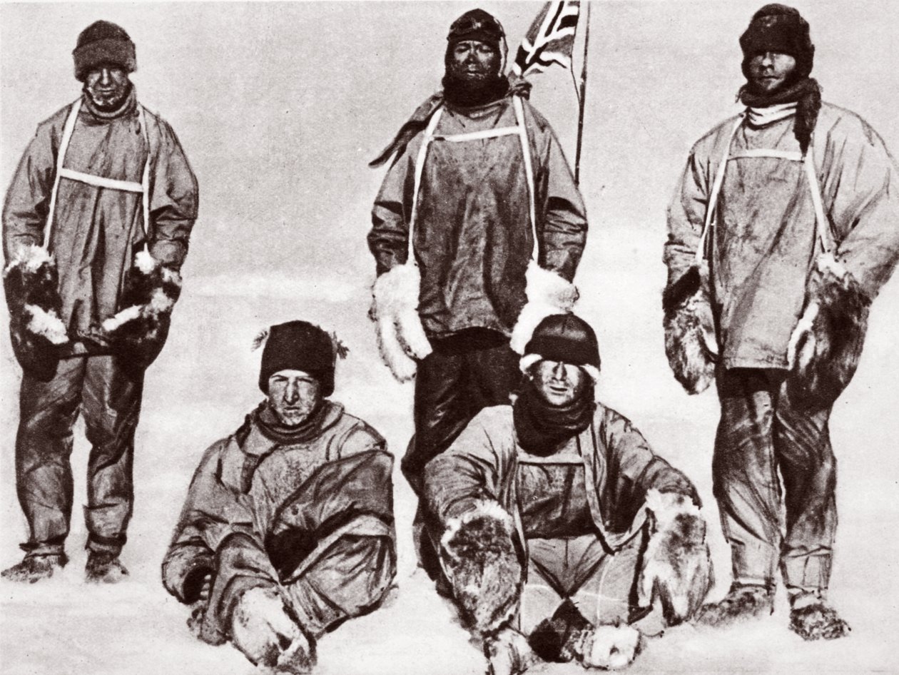 Scott, Wilson, Oates, Bowers a Evans na jižním pólu, 18. ledna 1912 od English Photographer
