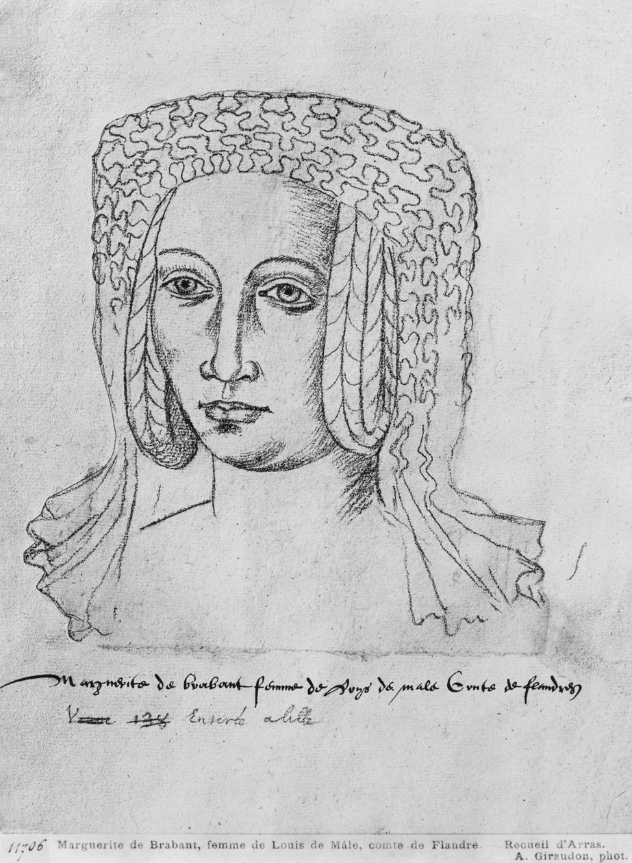 Ms 266 fol.55 Marguerite de Brabant, manželka Ludvíka II. Flanderského, také Ludvíka III. z Artois a Ludvíka I. Palatina Burgundska, známý jako Ludvík z Male, z „The Recueil d