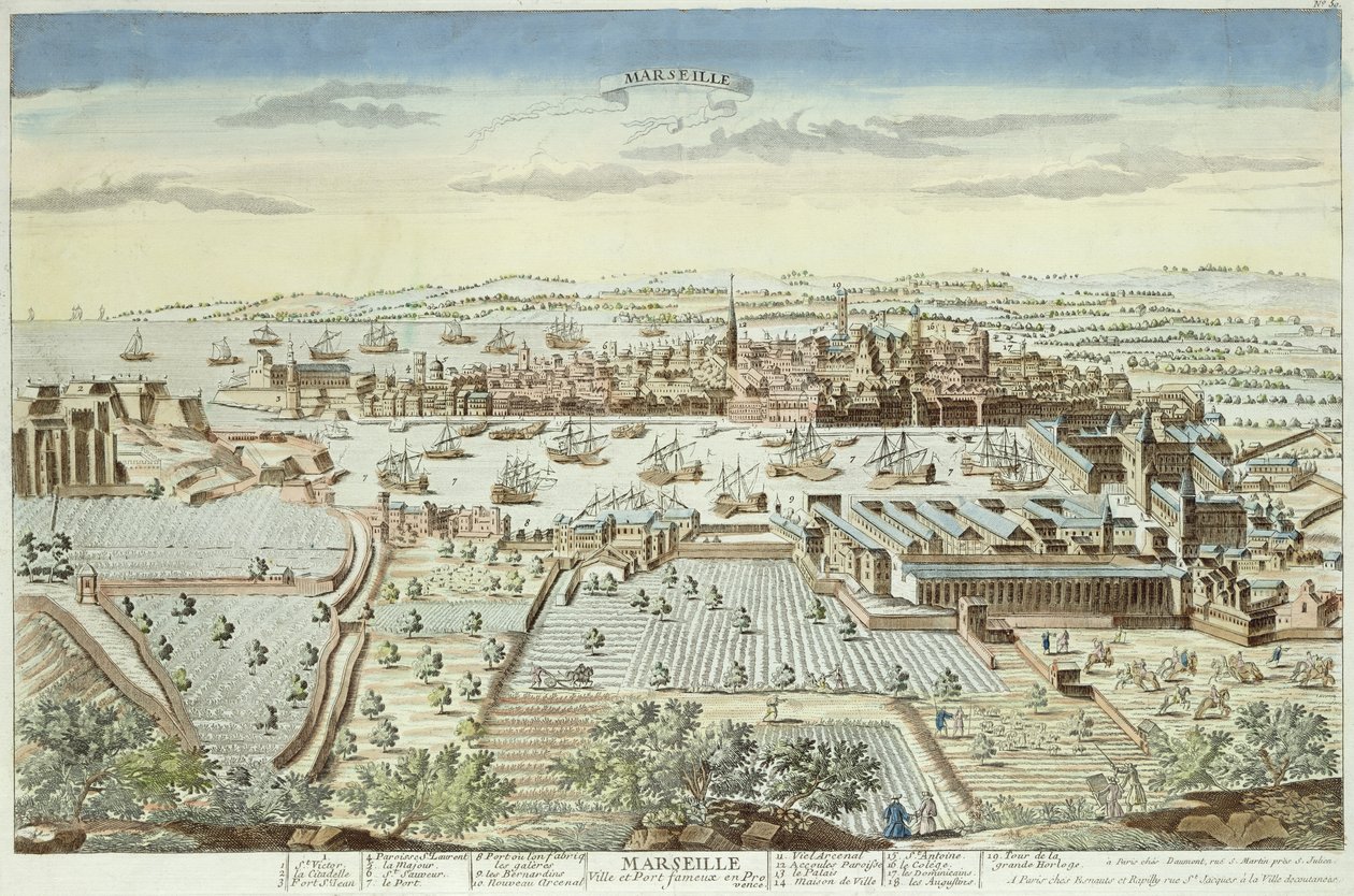 Jezdecký plán Marseille, 1680 (barevná rytina) od French School