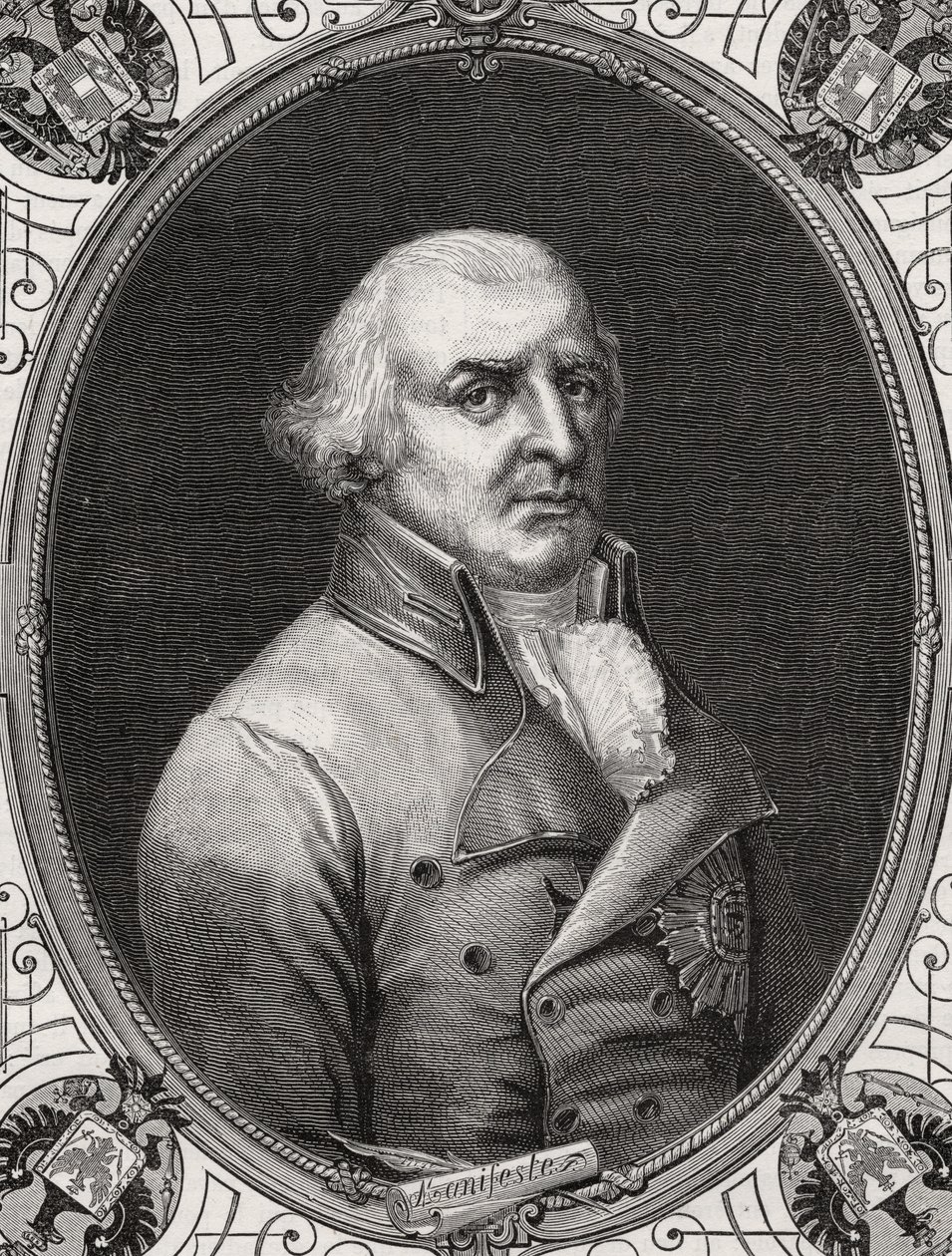 Karl Wilhelm Ferdinand, vévoda z Brunswick-Luneberg, vyrytý Stephanem Pannemakerem (1847-1930) podle Ramberta, z „Histoire de la Revolution Francaise“ od Louise Blanca (1811-82) od French School