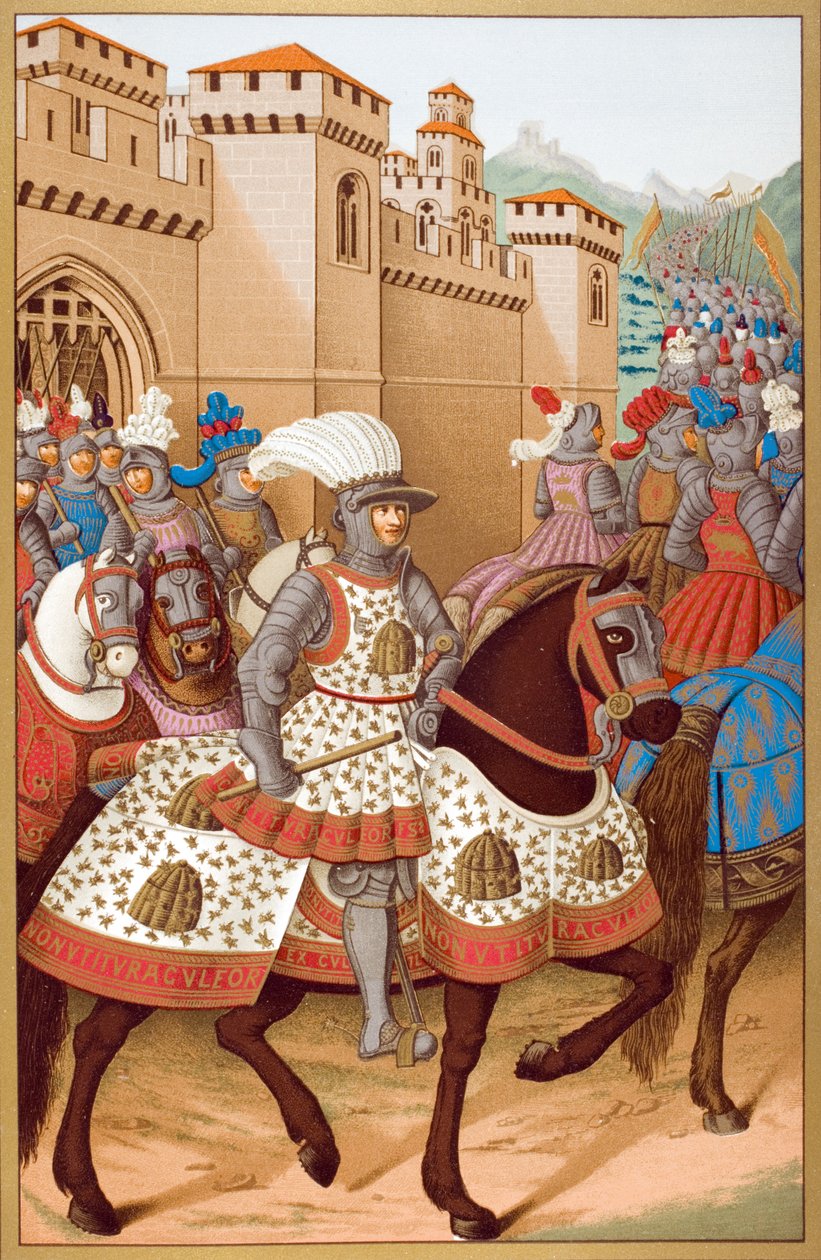 Ludvík XII. (1462-1515) a jeho armáda opouštějící Alexandrii, 24. dubna 1507, podle miniatury Jeana Marota (1619-79) z „Le Moyen Age et La Renaissance“ od Paula Lacroixe (1806-64) publikované 1847 (barva l od French School