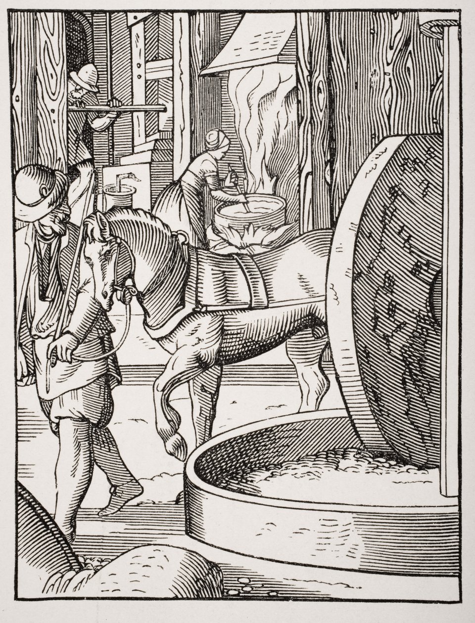 Manufacture of Oil, po ilustraci ze 16. století, kterou nakreslil a vyryl Jost Amman (1539-91) z „Le Moyen Age et La Renaissance“ od Paula Lacroixe (1806-84) vydané v roce 1847 od French School
