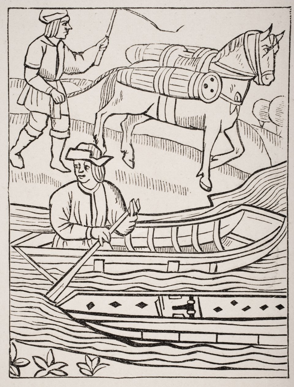 Přeprava ryb po vodě a po souši, po rytině do Královských stanov proboštství obchodníků, 1528, z „Le Moyen Age et La Renaissance“ od Paula Lacroixe (1806-84) vydaného v roce 1847 ( od French School