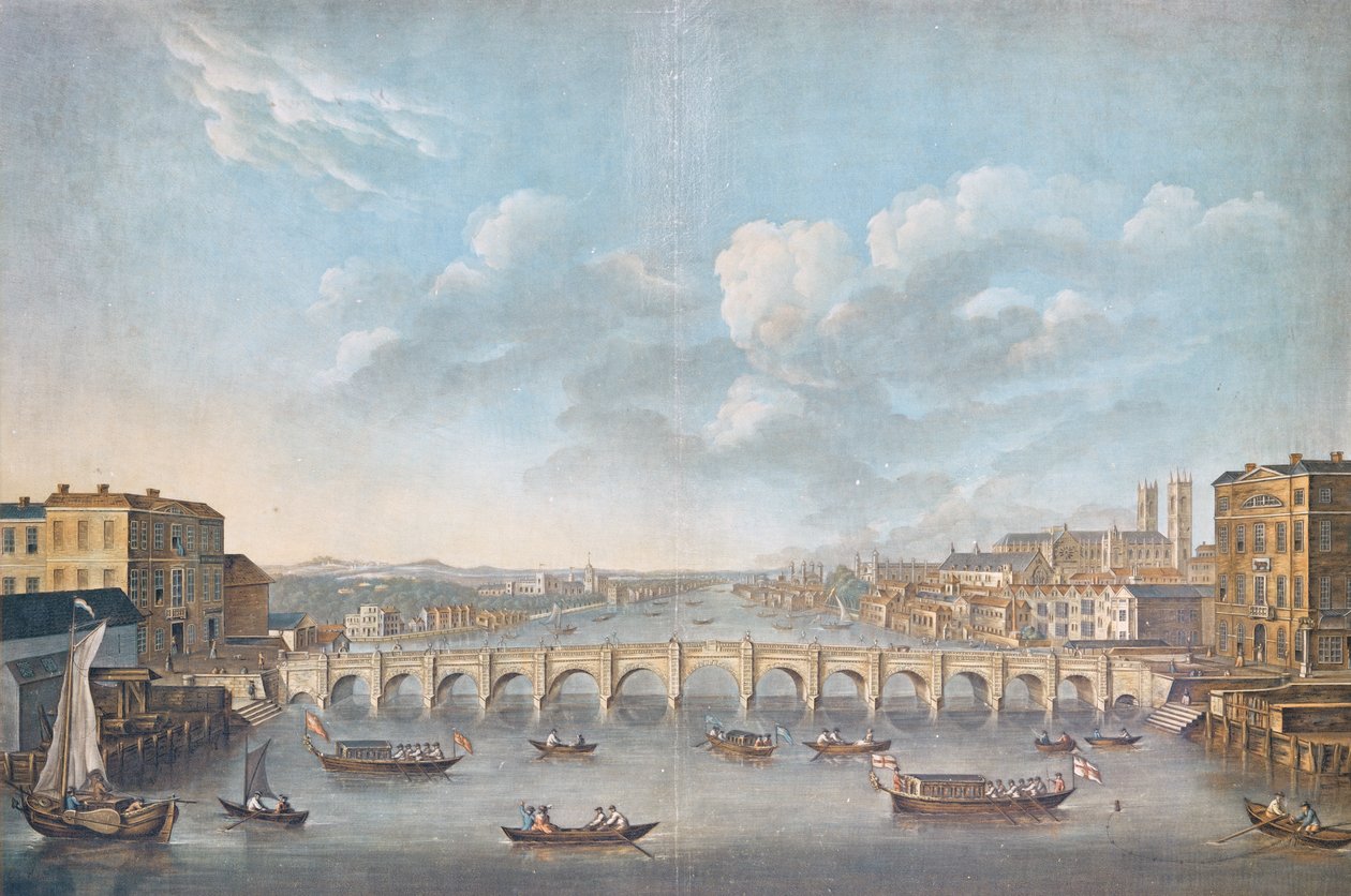 Pohled na Westminster Bridge, rytý Pierre Michel Alix (1762-1817), 1799 (barevná rytina) od French School