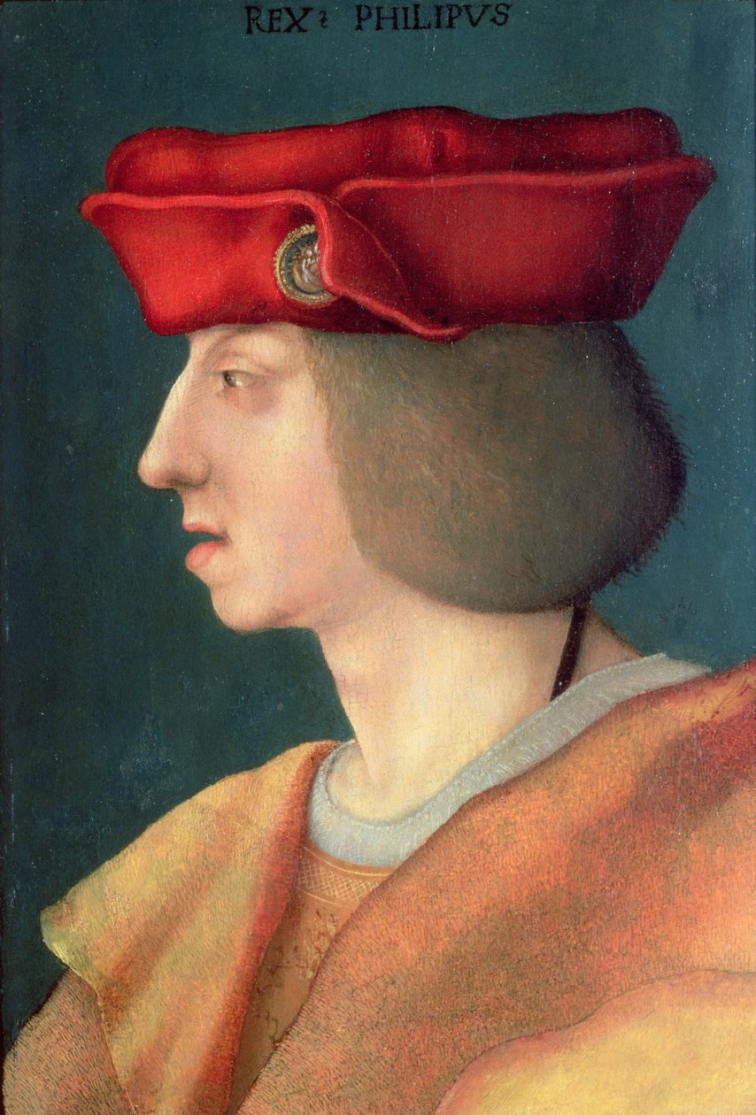 Španělský král Filip I. „Krásný“ (1478-1506): syn císaře Maxmiliána I. (1459-1519) a Marie Burgundské (1457-82) a manžel Jany Kastilské (1479-1555) (panel) od German School