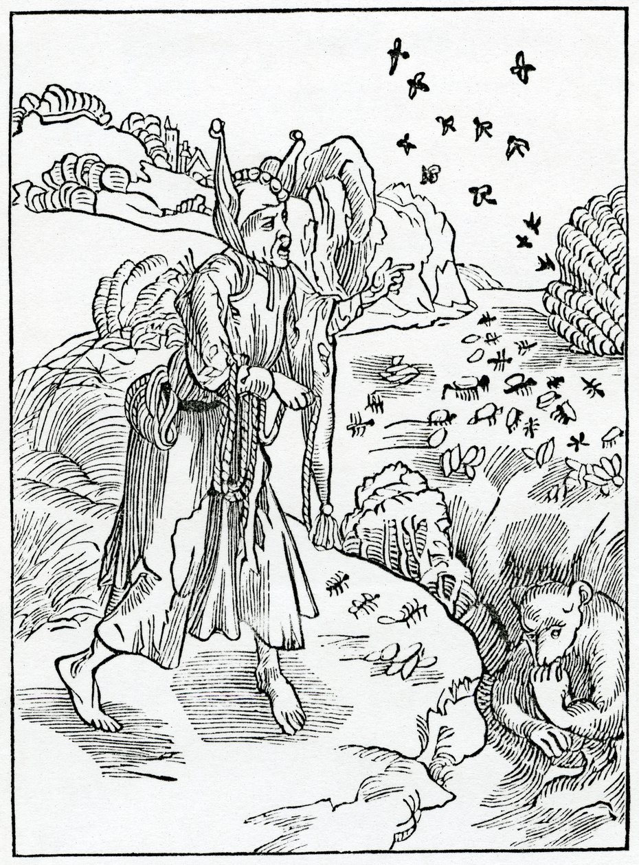 O souborech bez zaopatření, které neposkytují nic v létě k procházce ve wynteru ani v mládí k procházce věkem, ilustrace z anglického překladu Alexandra Barclaye „Loď bláznů“, od German School