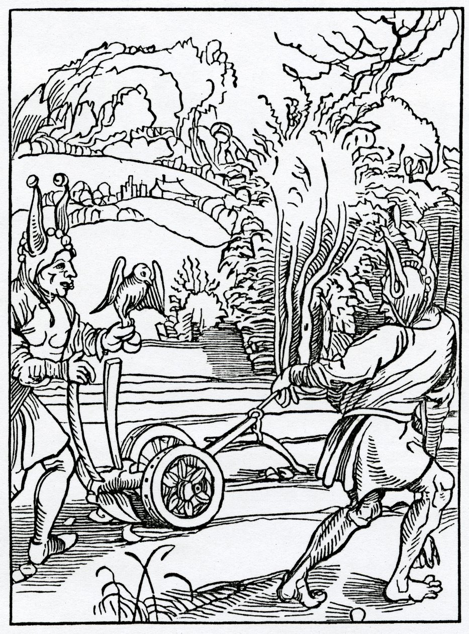Ilustrace písně, která bude následovat, ani nebude následovat dobrá rada a nezbytná, ilustrace z anglického překladu Alexandra Barclaye „The Ship of Fools“, z vydání vydaného v roce 1874 (rytina) od German School