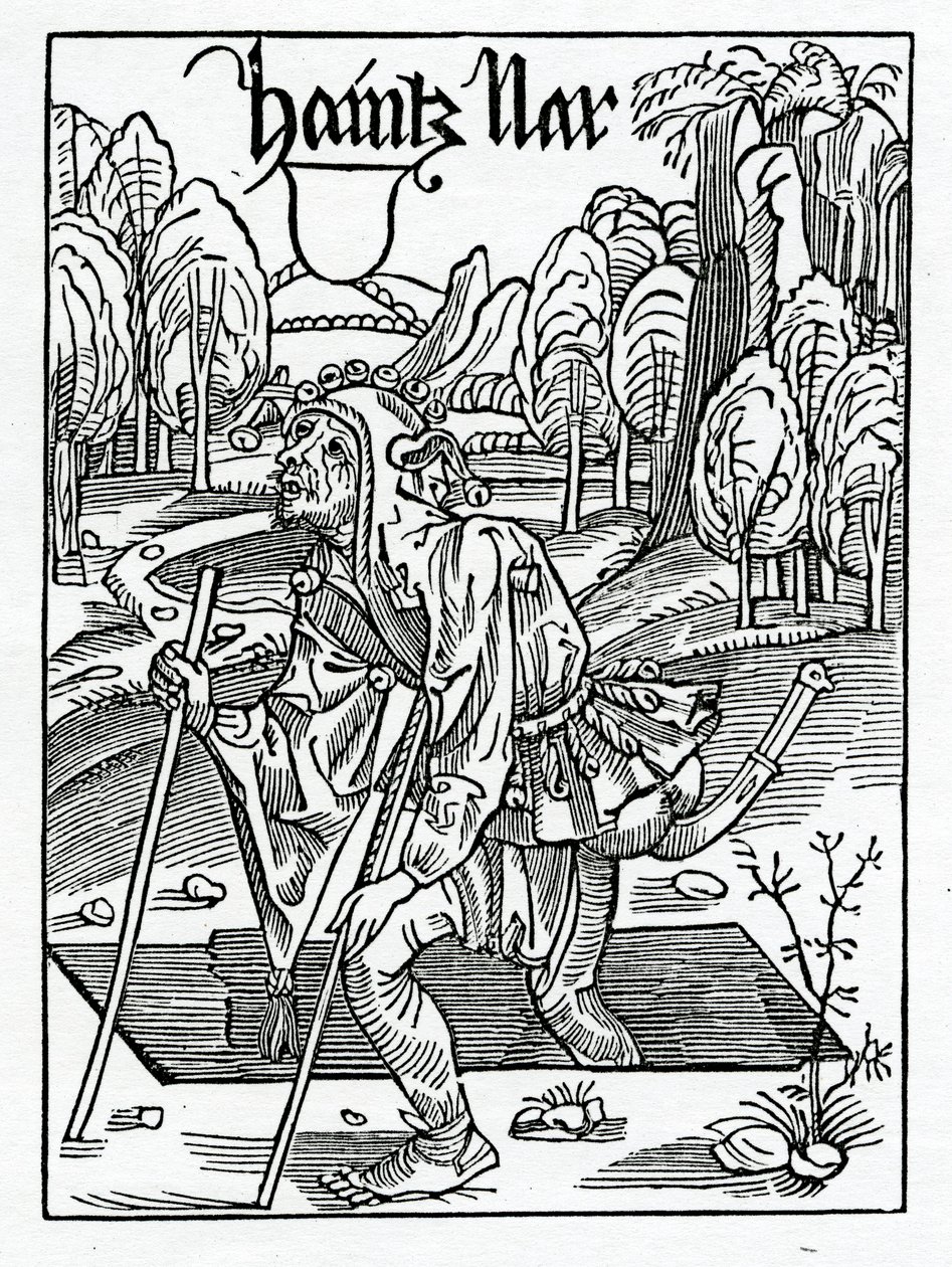 O starých bláznech, to znamená, že čím déle žijí, tím více jsou gyuen to foley, ilustrace z anglického překladu Alexandra Barclaye „The Ship of Fools“ z vydání vydaného v roce 1874 (cs od German School