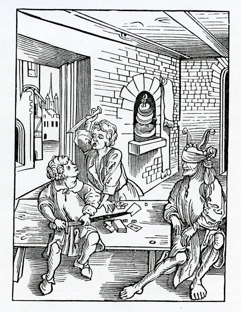 Erudice nedbalých faderů anenst theirr chylren, ilustrace z anglického překladu Alexandra Barclaye „The Ship of Fools“, z vydání vydaného v roce 1874 od German School