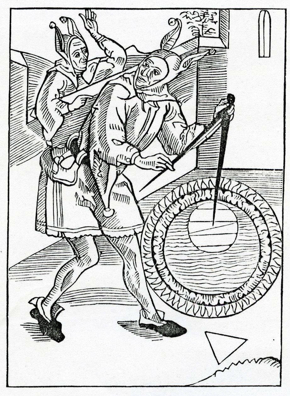 Of the folysshe descripcion and inquisicion of dyuers contrees and regyons, ilustrace z anglického překladu knihy Alexandra Barclaye "The Ship of Fools", z vydání publikovaného v roce 1874 (rytina). od German School