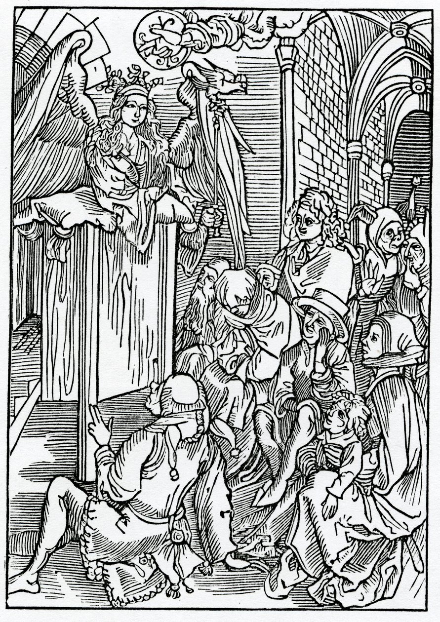 Kázání nebo erudice wysdome bothe to wyse men and folys, ilustrace z anglického překladu Alexandra Barclaye „The Ship of Fools“, z vydání vydaného v roce 1874 od German School