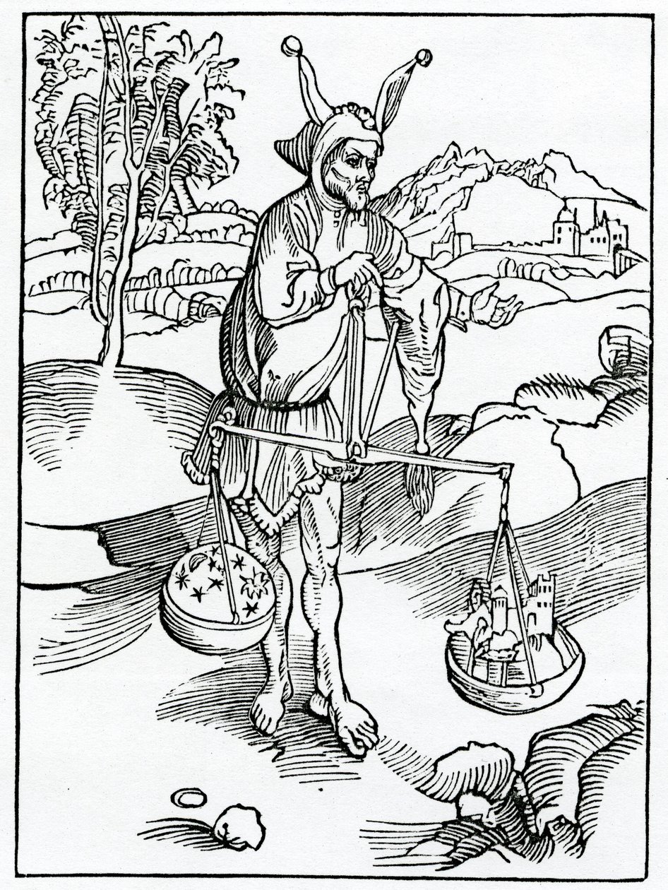 Z nich, které dyspysují euerlastynge ioye a settyth thynges přechodné před thynges věčnými a euerlastynge, ilustrace z anglického překladu Alexandra Barclaye „Loď bláznů“, z od German School