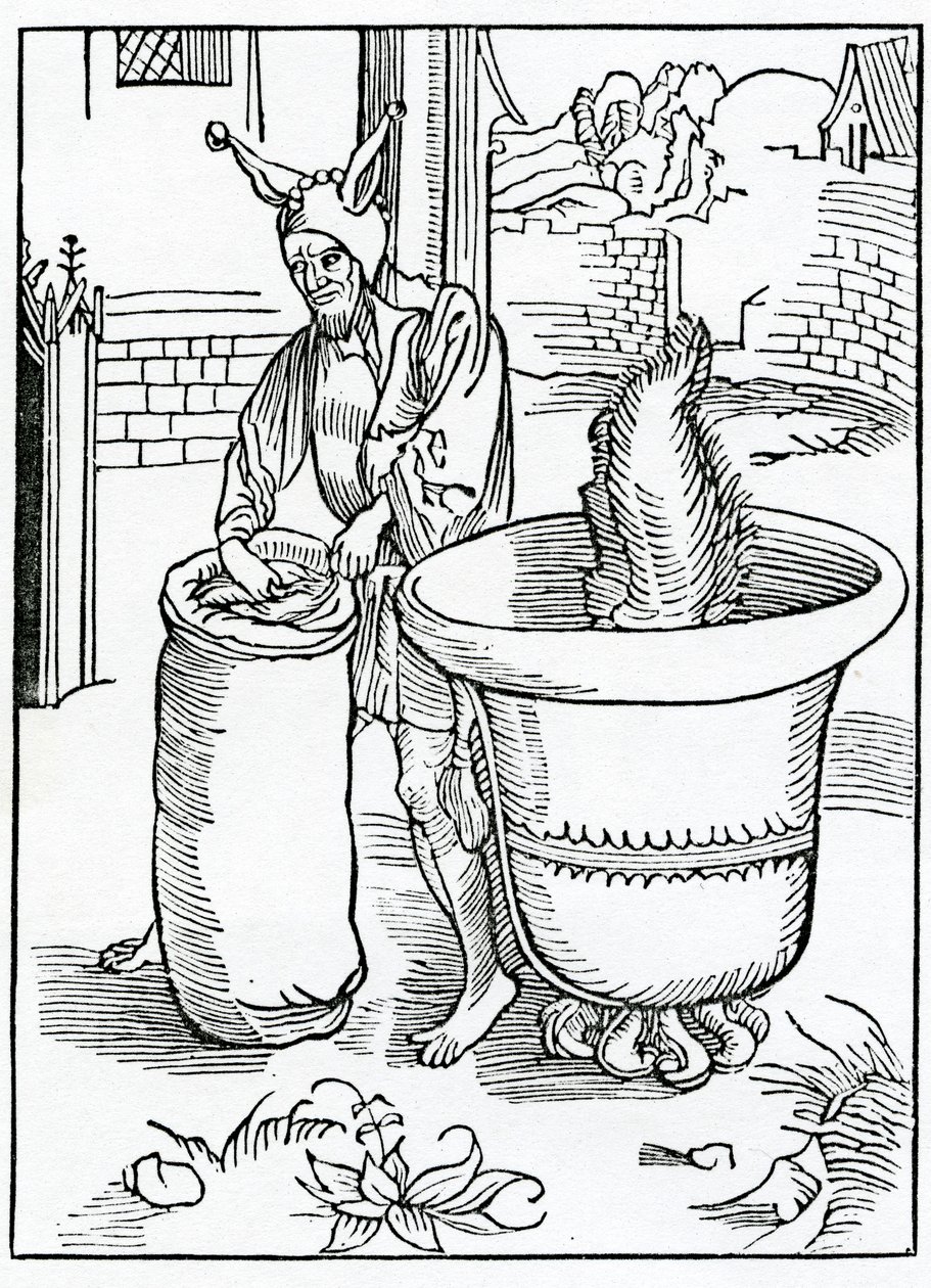 Z těch, kteří nutí nebo se starají o bacbytynge chlípných lidí, ilustrace z anglického překladu Alexandra Barclaye „Loď bláznů“, z vydání vydaného v roce 1874 od German School