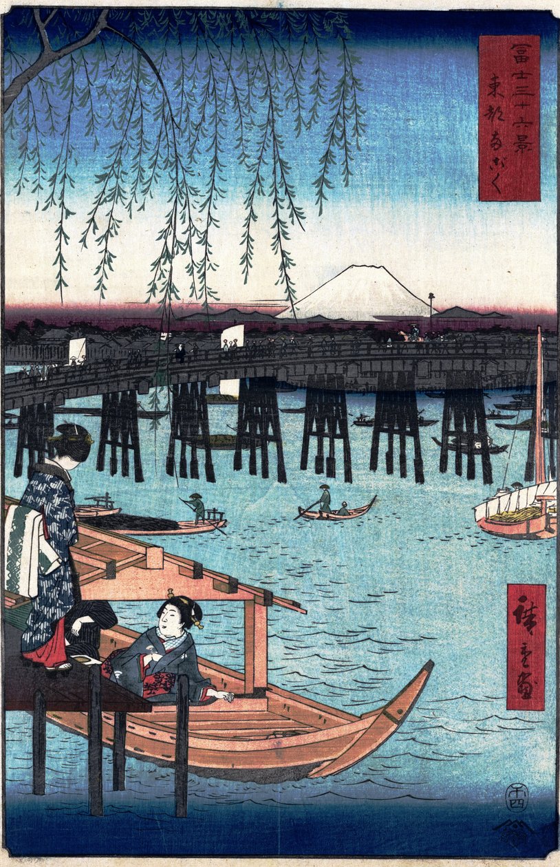 36 Pohledy na horu Fuji - 6. Ryogoku od Utagawa Hiroshige