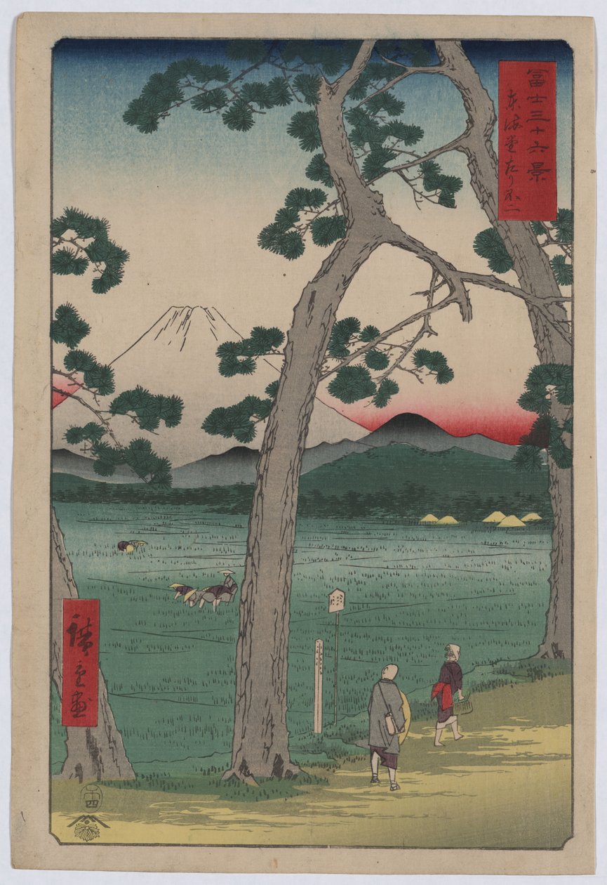 Fuji vlevo od silnice Tokaido od Utagawa Hiroshige