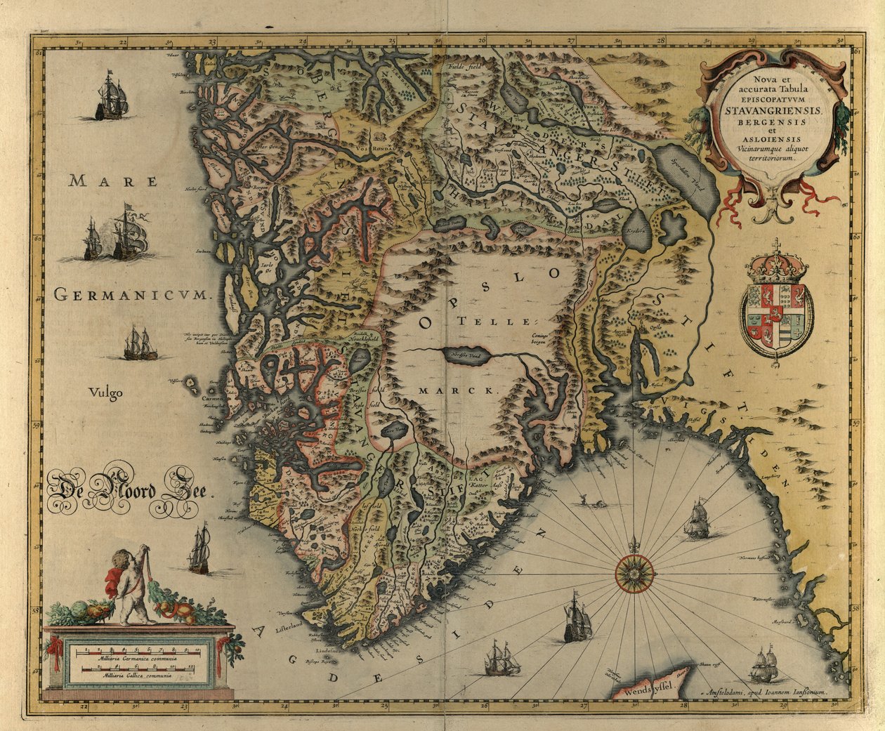 Nová a přesná mapa biskupství Stavenburgu v Bergenu od Jan og Jodocus Hondius Janssonius