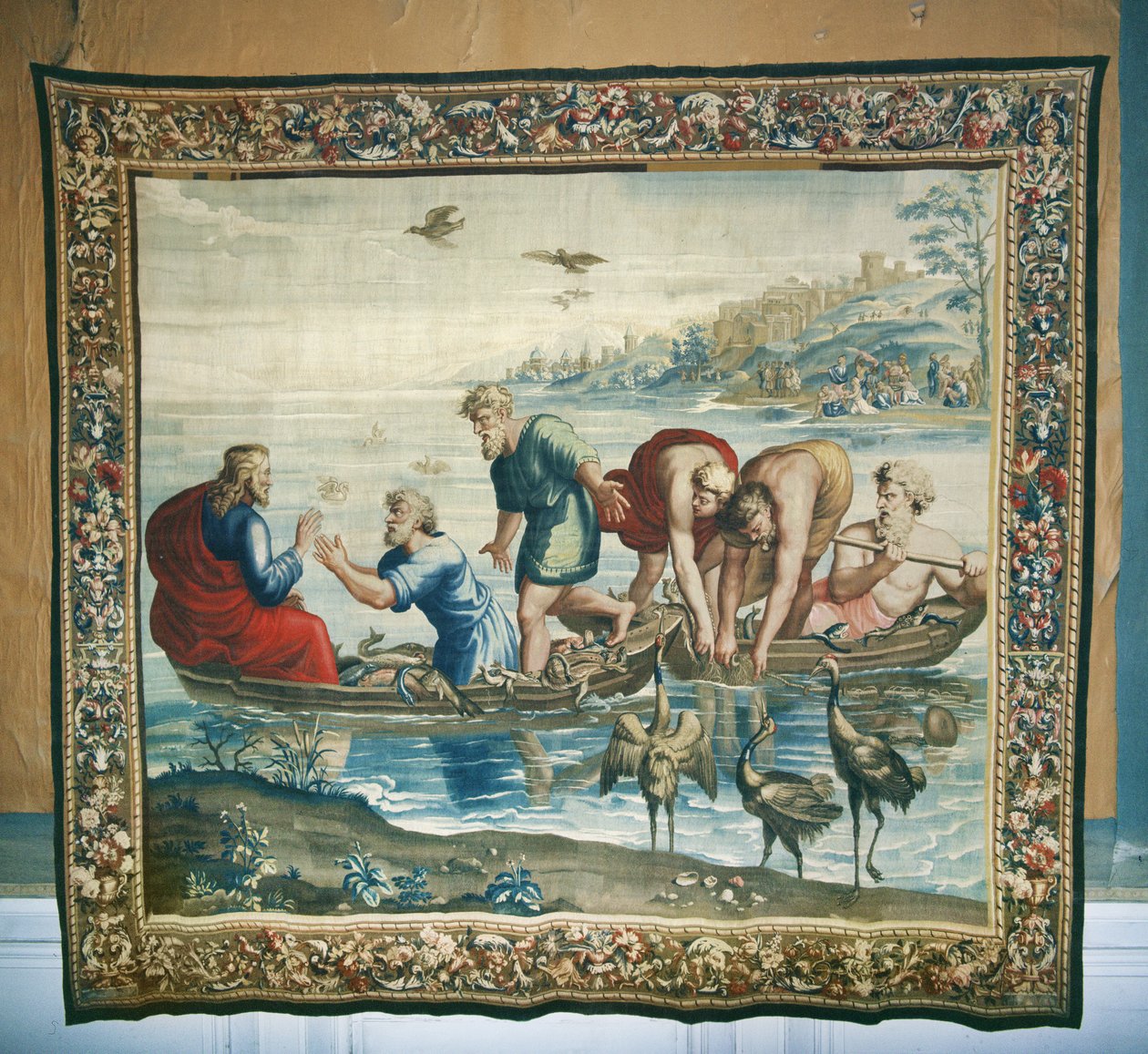 Gobelín zobrazující Skutky apoštolů, Zázračný úlovek ryby, tkaný v dílně v Beauvais pod vedením Philippa Behagleho (1641-1705), 1695-98 (vlněný gobelín) od Raffaello Sanzio Raphael