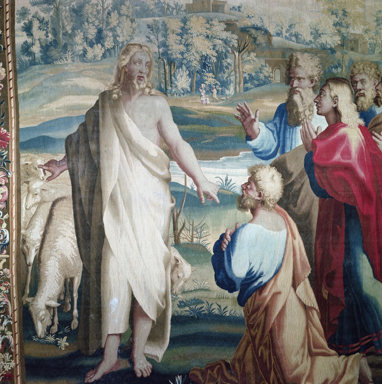 Tapiserie zobrazující Skutky apoštolů, povolání svatého Pavla (detail Krista a svatého Petra), tkané v dílně v Beauvais pod vedením Philippa Behagleho (1641-1705), 1695-98 ( od Raffaello Sanzio Raphael