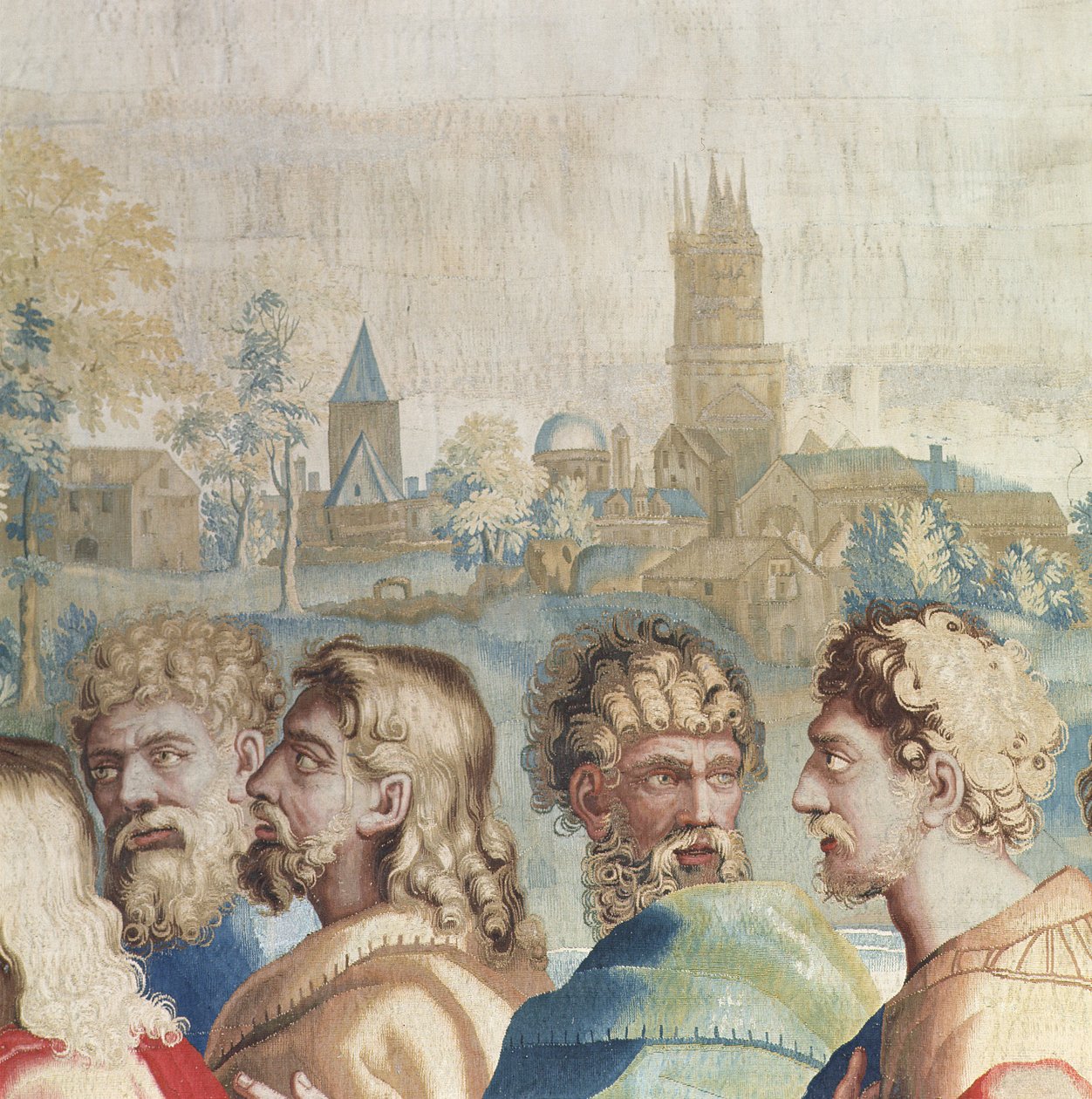 Tapiserie zobrazující Skutky apoštolů, povolání svatého Pavla (detail hlav apoštolů), tkané v dílně v Beauvais pod vedením Philippa Behagleho (1641-1705), 1695-9 od Raffaello Sanzio Raphael