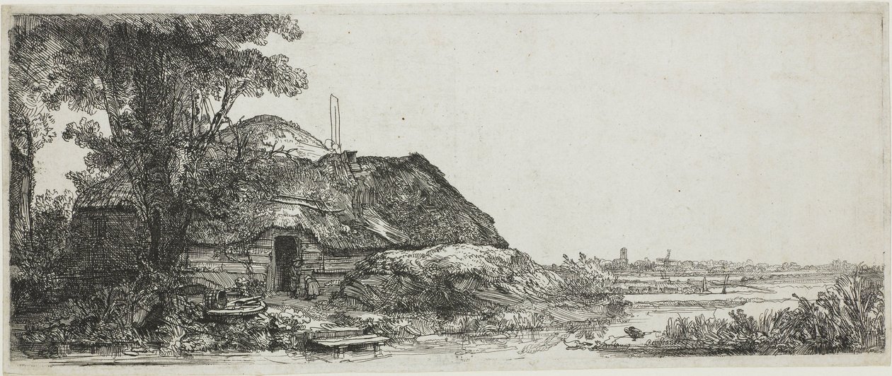 Chata u velkého stromu od Rembrandt van Rijn