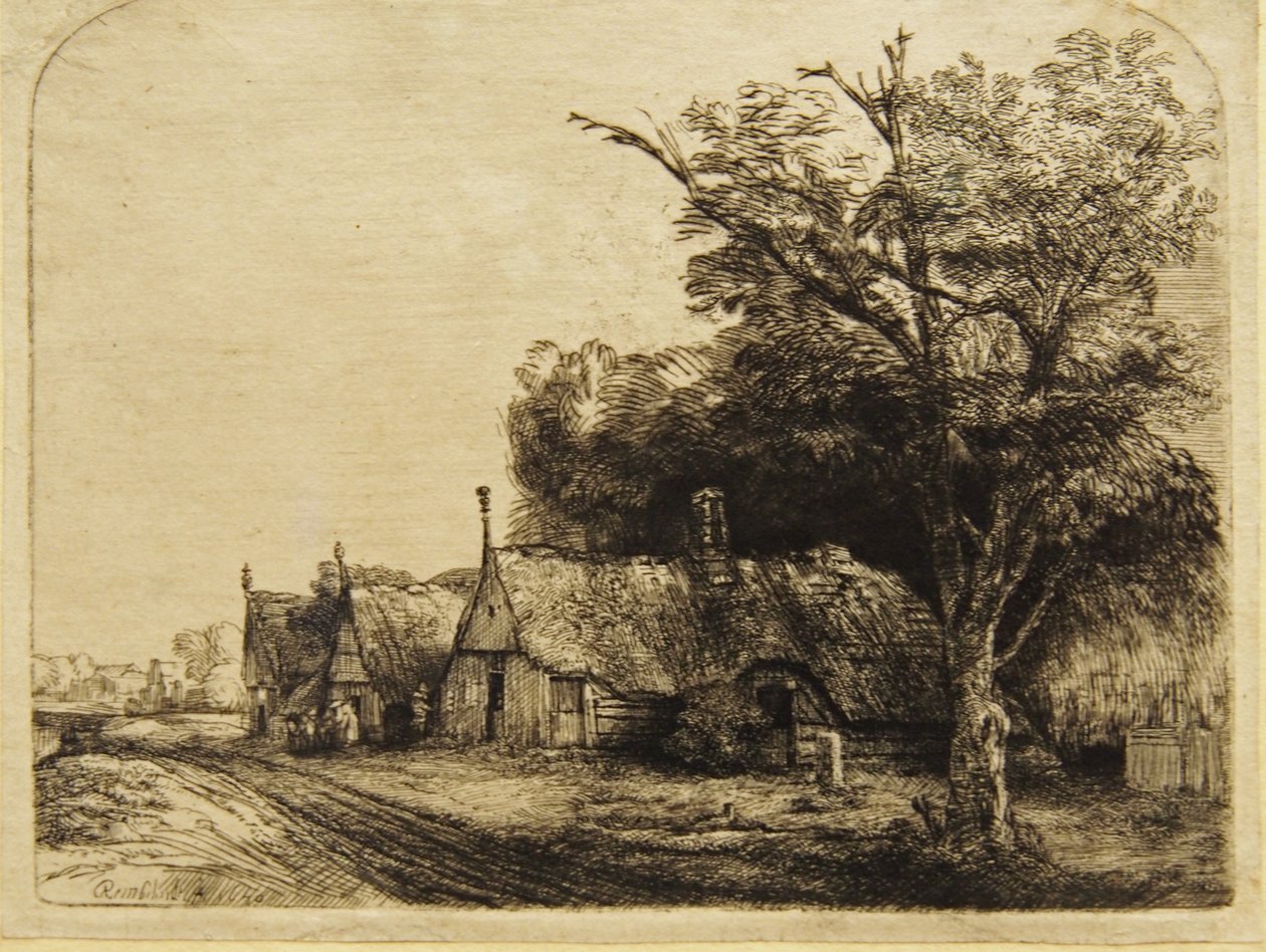 Tři usedlosti podél silnice od Rembrandt van Rijn