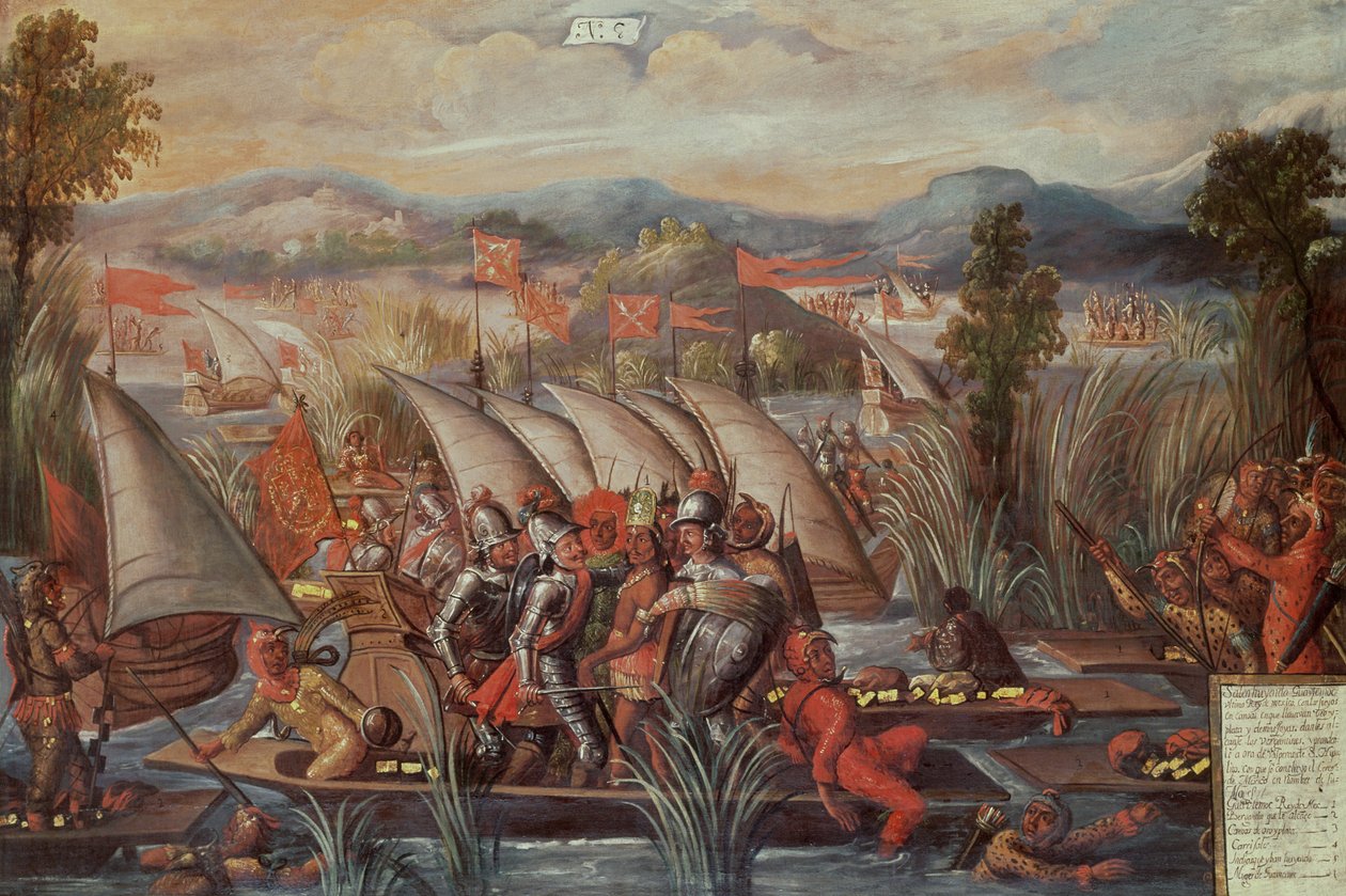 Dobytí Guatemocu (asi 1495-1522), posledního aztéckého císaře Mexika (panel č. 8) od Spanish School