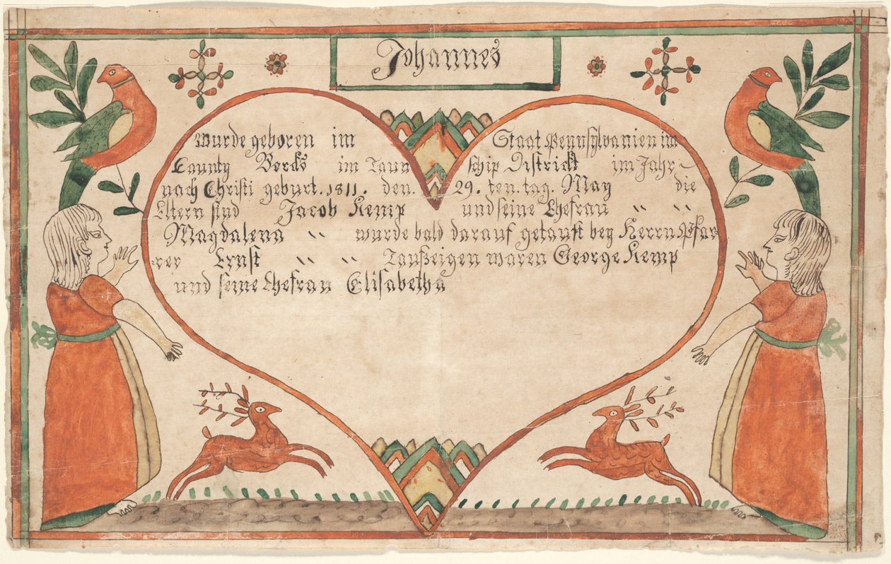 Rodný a křestní list (Geburts und Taufschein) pro Johannese Kempa, ilustrace z 