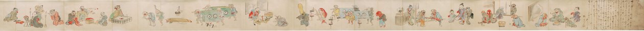 Japonský svitek zobrazující zasnoubení Yokai/Youkaie, manželství a domácí život od Unknown