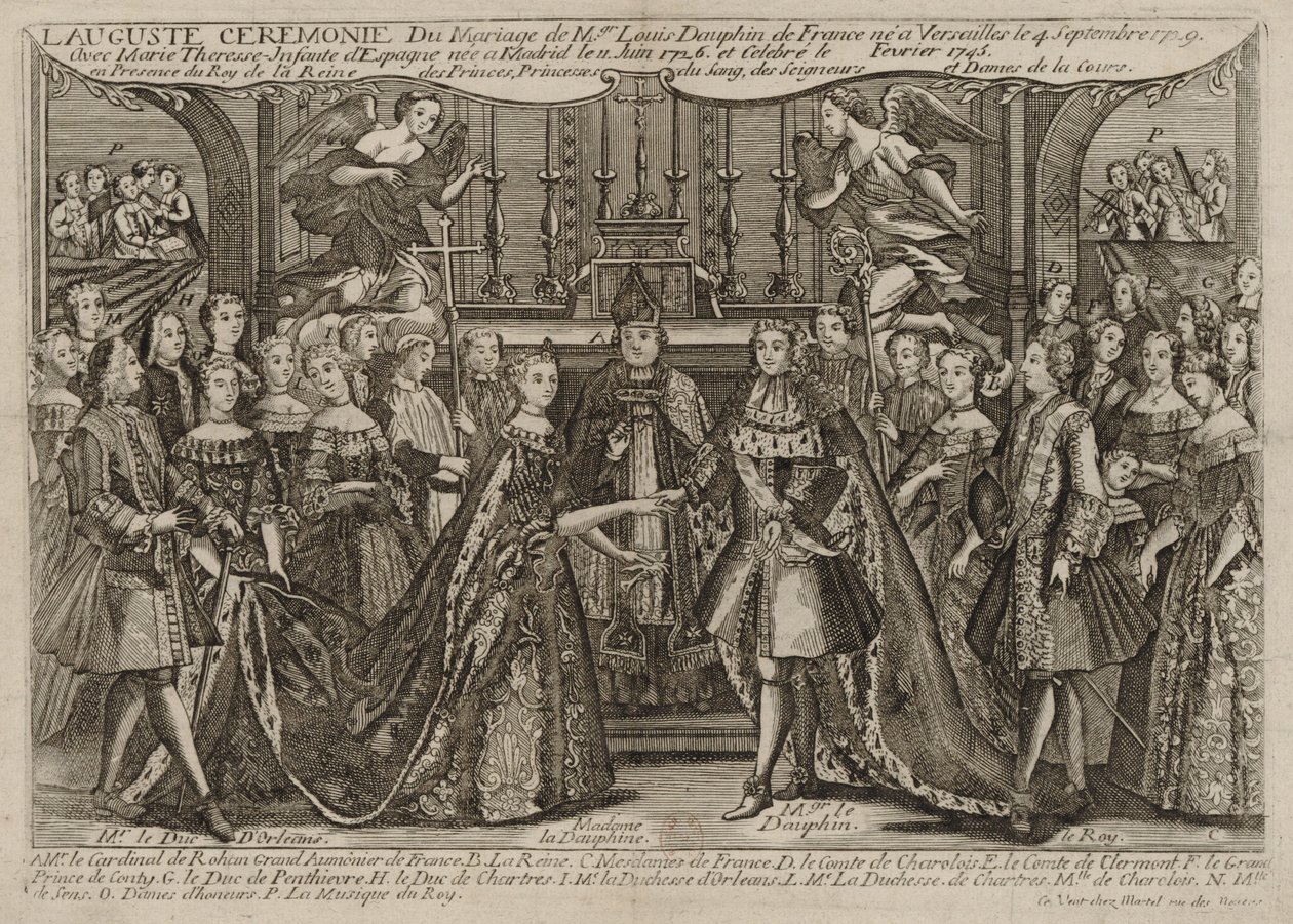 Manželství Louise, Dauphina Francie s Marií Thérèse Raphaëlle, španělskou infantkou v roce 1745 ve Versailles od Unknown