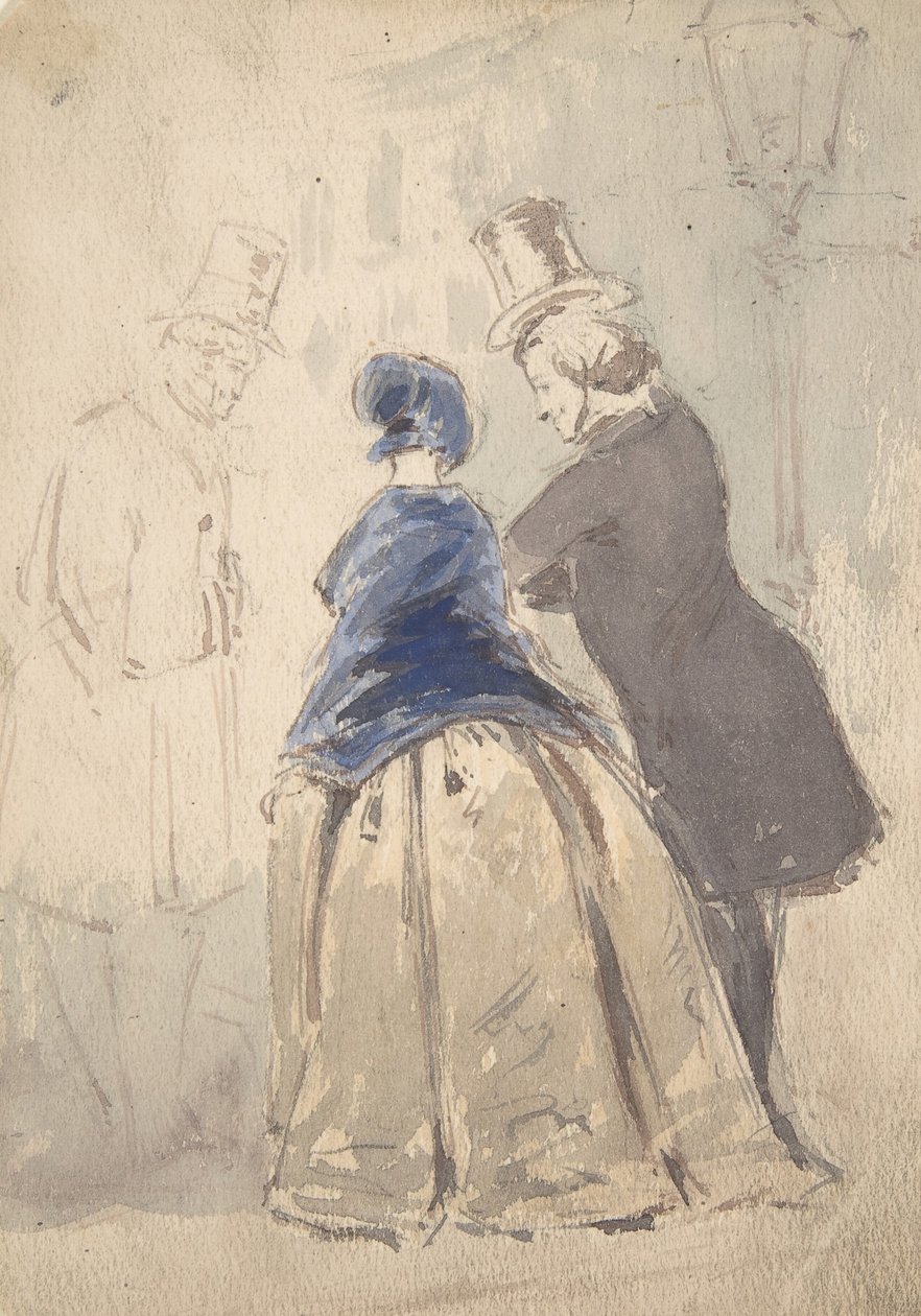 Pouliční scéna z Vanity Fair, s Amélií, Georgem Osbornem a Dobbinem recto..., 1800-1819. od Jerry Barret