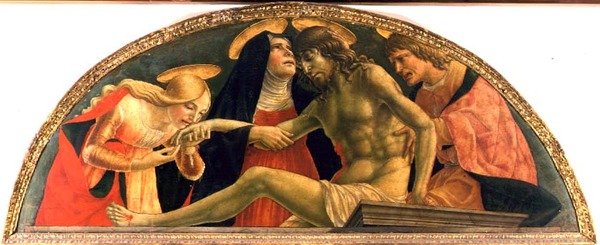 Pieta, Mrtvý Kristus, kolem 1491 (tempera na panelu) od Lorenzo da  Sanseverino