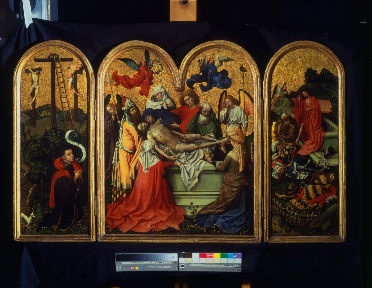 The Seilern Triptych – The Entombment, c.1425 (barva, plátkové zlato na panelu) od Master of Flémalle