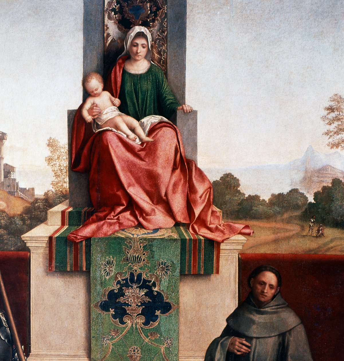 Madona s dítětem mezi svatým Nicasiem a svatým Františkem, také známá jako Castelfranco Madonna, kolem 1502 (tempera na panelu) od Giorgione