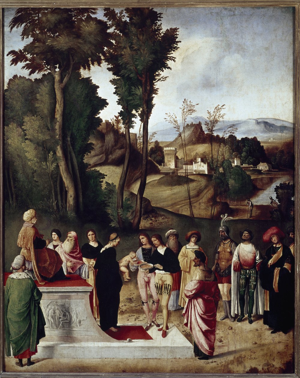 Mojžíšovo dítě vystavené faraónovi zkoušce ohněm a zlatem. detail (Olej na dřevě, cca 1502) od Giorgione