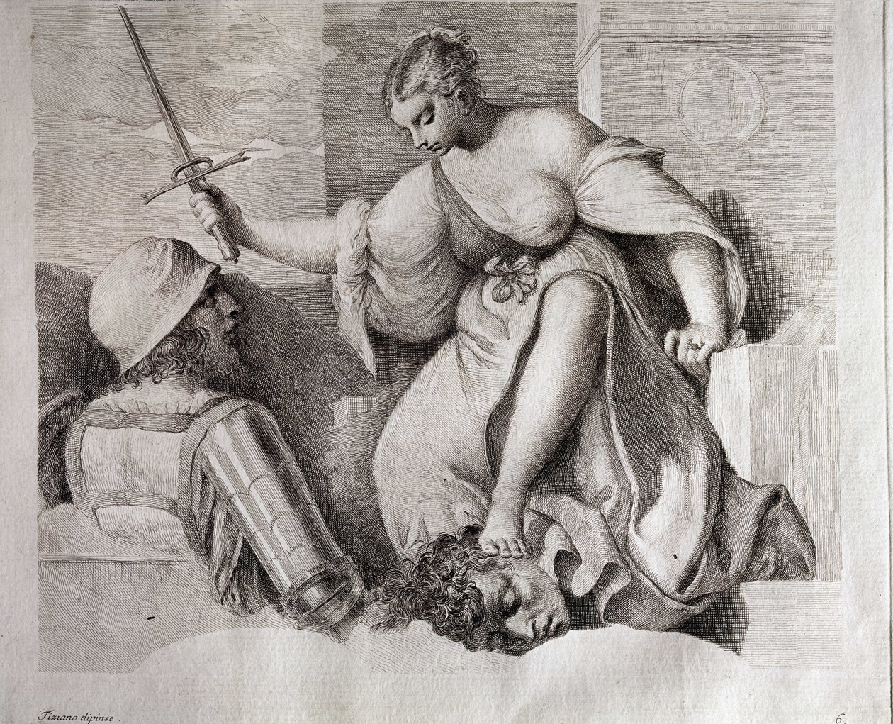 Salome s hlavou svatého Jana Křtitele. Vlevo dole "Tiziano Dipinse". Rytina od Giorgia da Castelfranco, známého jako Giorgione (1476/1478-1510) Kunsthistorisches Institute, Florencie. od (1476/8 1510) Giorgione