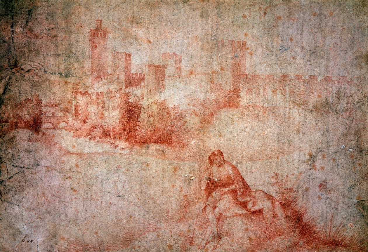 Pastýř a pohled na Castelfranco (sangvinická kresba) od Giorgione