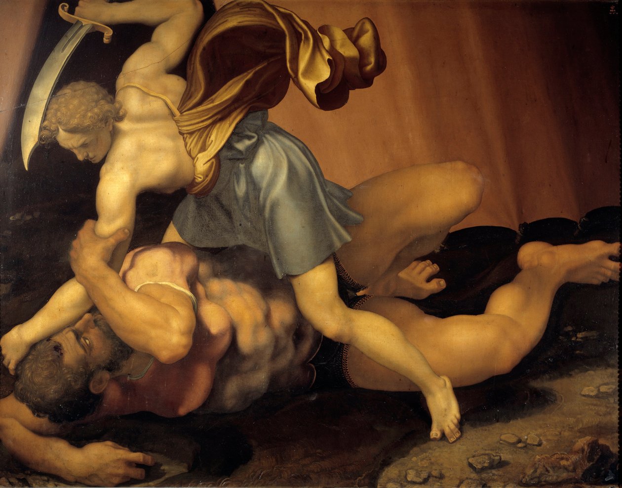 Obraz Davida a Goliáše na oboustranné břidlici od Daniele de Volterra (1509-1566) od Daniele da  Volterra