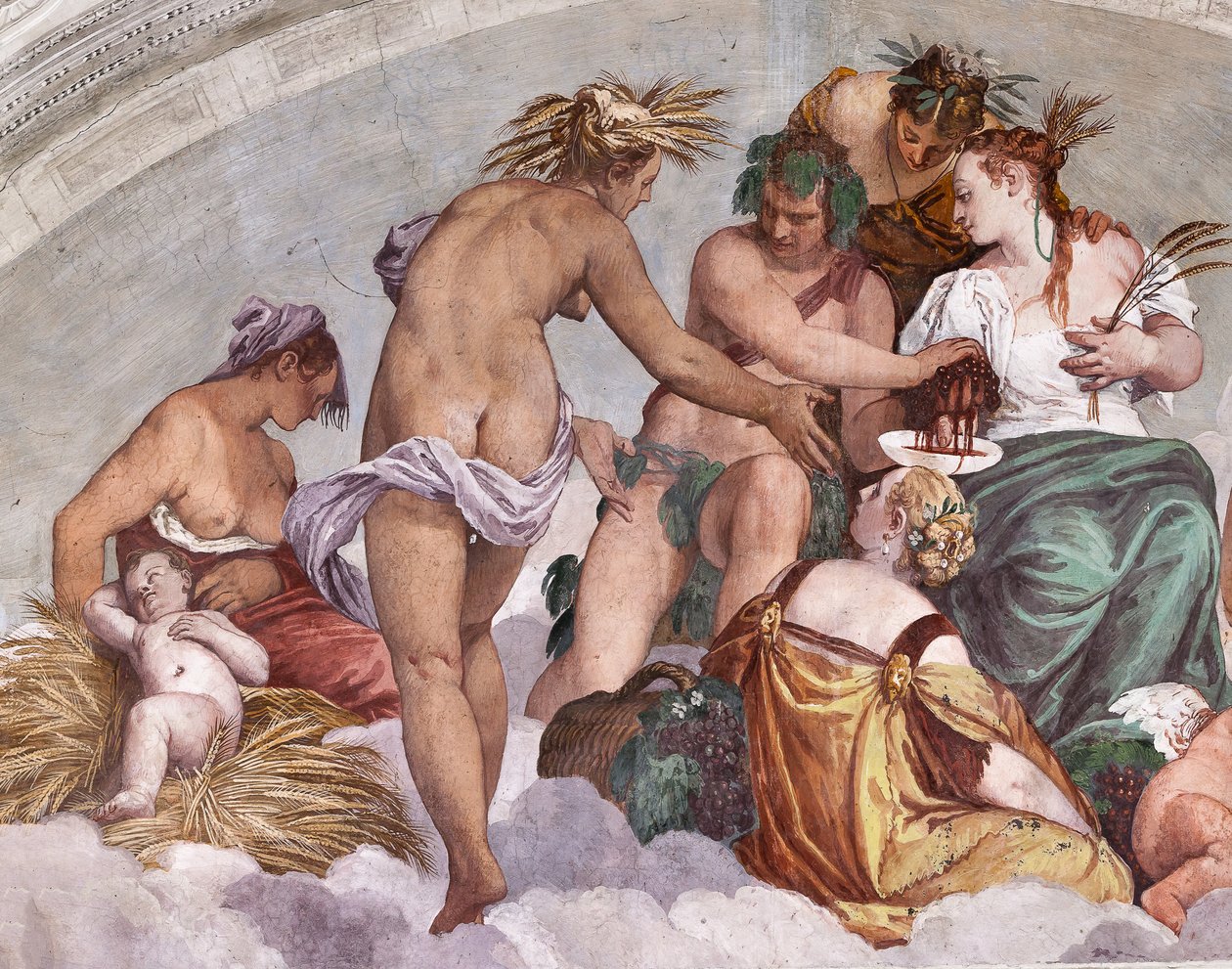 Alegorie léta a podzimu (Bacchus a Ceres), Severní zeď, luneta nad bránou do zahrady, síň Olympu od Veronese