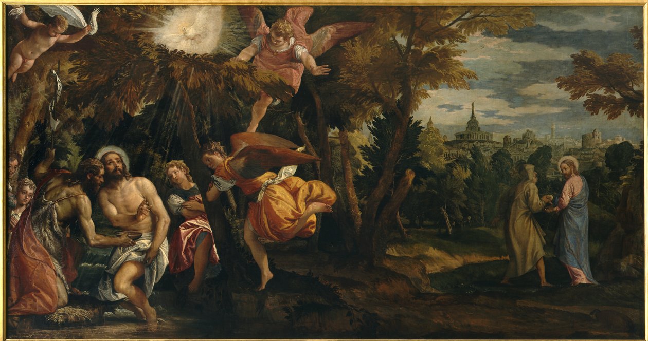 Křest a pokušení Krista, kolem roku 1582 (olej na plátně) od Veronese