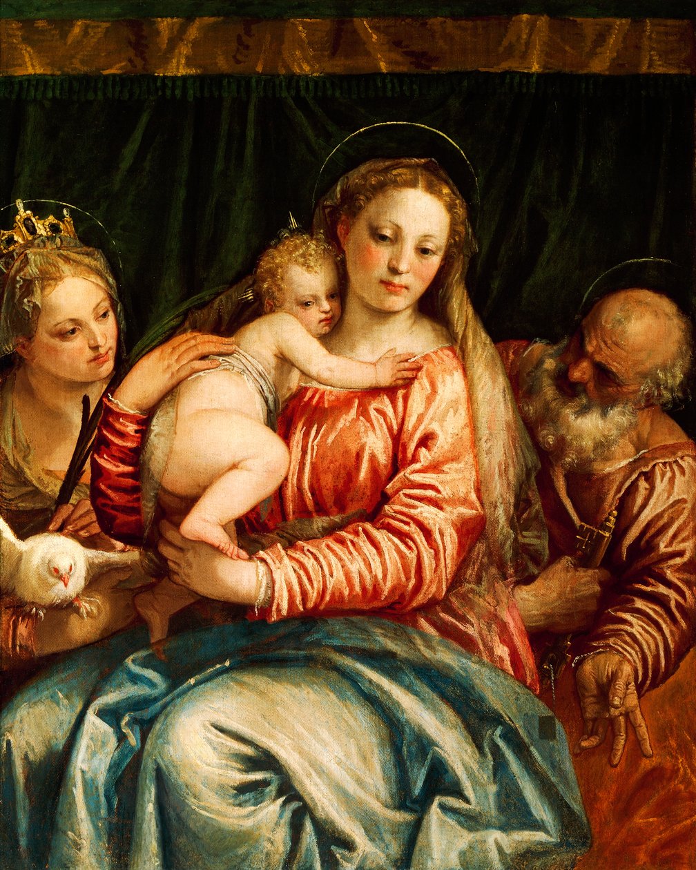 Madona s dítětem, svatý a svatý Petr od Paola Caliariho známého jako Veronese (1528-1588), olej na plátně od (1528 88) Veronese