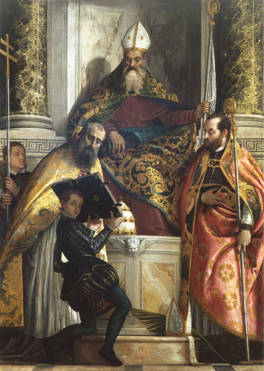 Svatý Antonín opat mezi svatým Kornéliem a svatým Cypriánem od Veronese