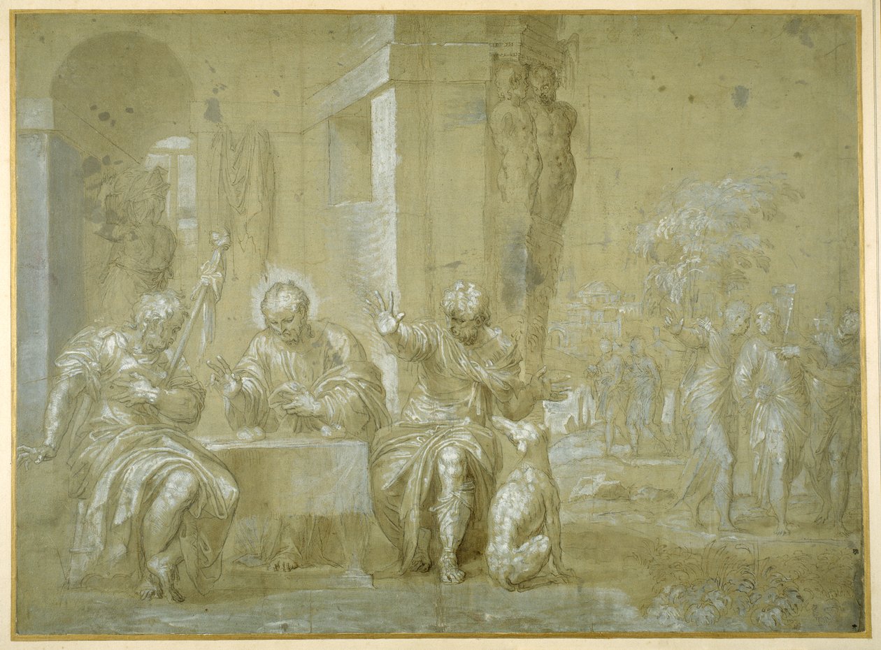 Večeře v Emauzích, cca 1550 (pero, černý inkoust a hnědá barva na papíře) od Veronese