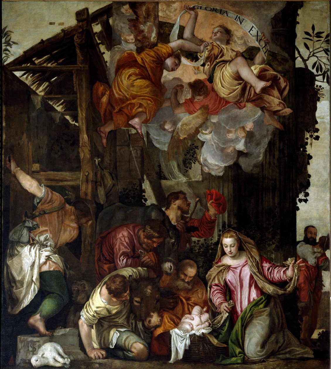Klanění pastýřů. Obraz od Paola Caliariho Paolo Veronese (1528-1588), asi 1565. Rozměr: 350x290cm. Olej na plátně. Benátky, bazilika sv. Giovanni e Paolo (San Zanipolo), kaple růžence. Benátky (Bazilika svatých Giovanniho a Paola ( od Veronese