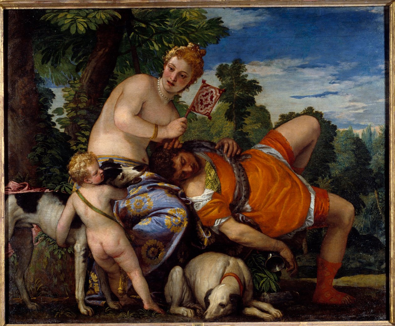 Afrodita a Adonis. Adonis, postava řecké mytologie, miluje Afroditu. Obraz od Paola Veronese (1528-1588) od Veronese
