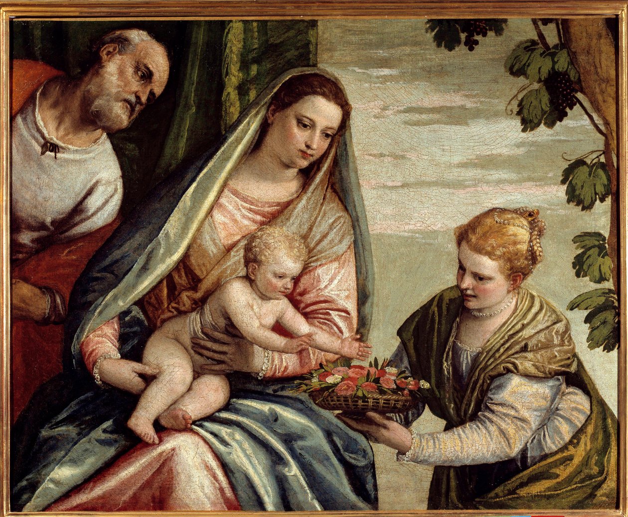 Svatá rodina s donátorem (Svatá Dorothee) Obraz Paola Veronese (1528-1588) 16. století Sun. 0,76x0,94 m Bordeaux, Musee des Beaux Arts - Svatá rodina s dárcem (Saint-Dorothea). Obraz Veronese (Paolo Caliari) (1528-1588) od Veronese