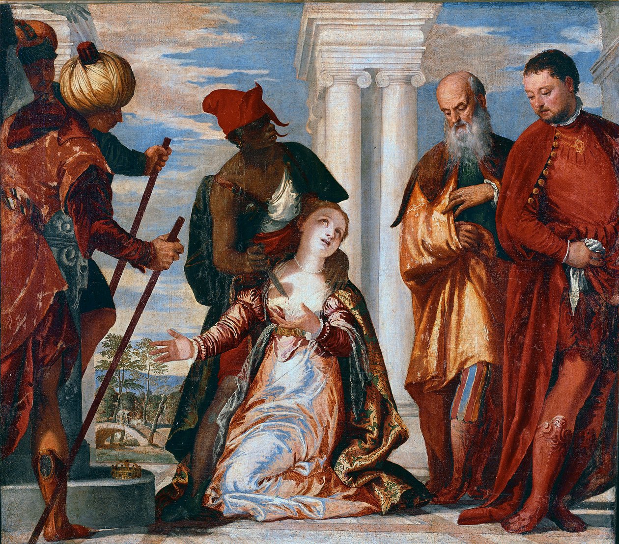 Umučení svaté Justiny Svaté Justiny Padovské je probodáno úderem mečů. Obraz od Paola Caliari dit Veronese (1528-1588) od Veronese