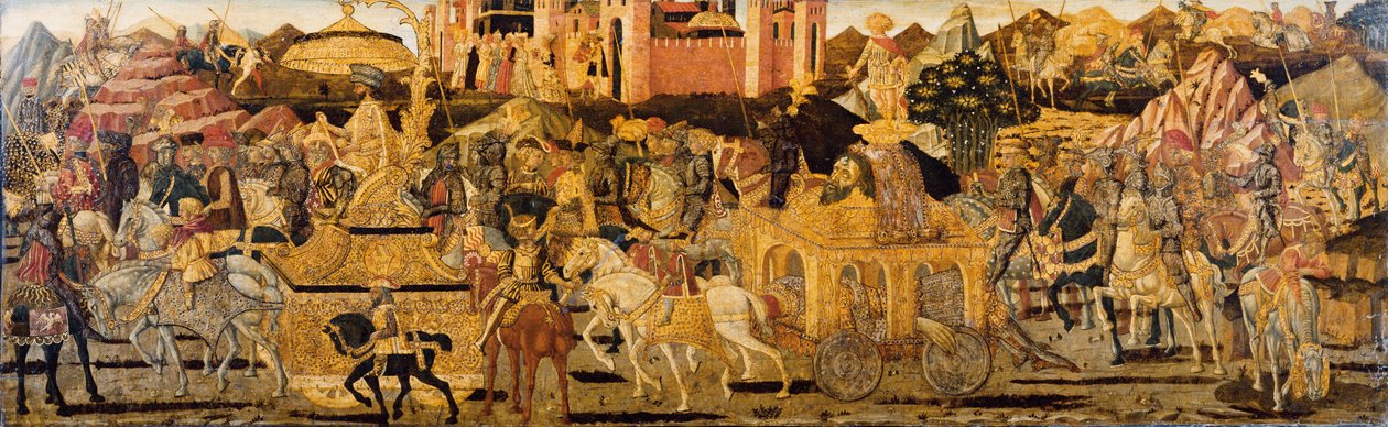 Davidův triumf (tempera a stříbro na zlatém základním panelu) od (15th c.) Giovanni di Ser Giovanni