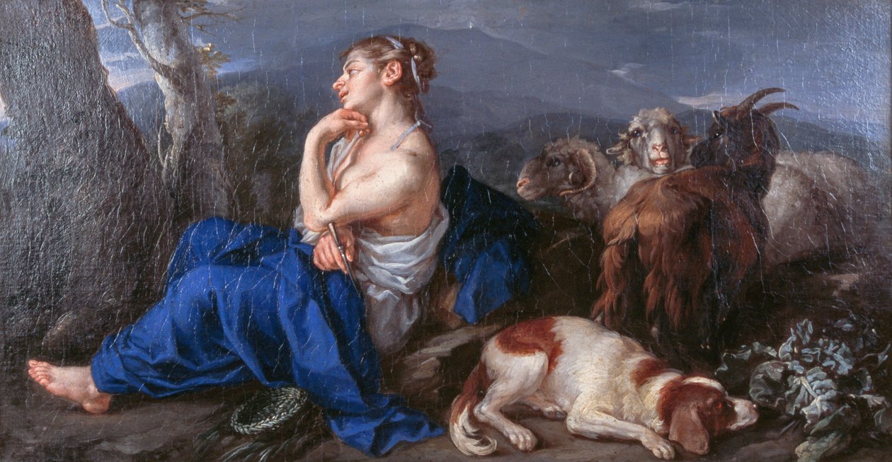 Erminia píše jméno svého milovaného na kmen stromu, Francesco Fernandi známý jako Imperiali (1679-1740), olej na plátně, 42x80 cm od (1679 1740) Imperiali