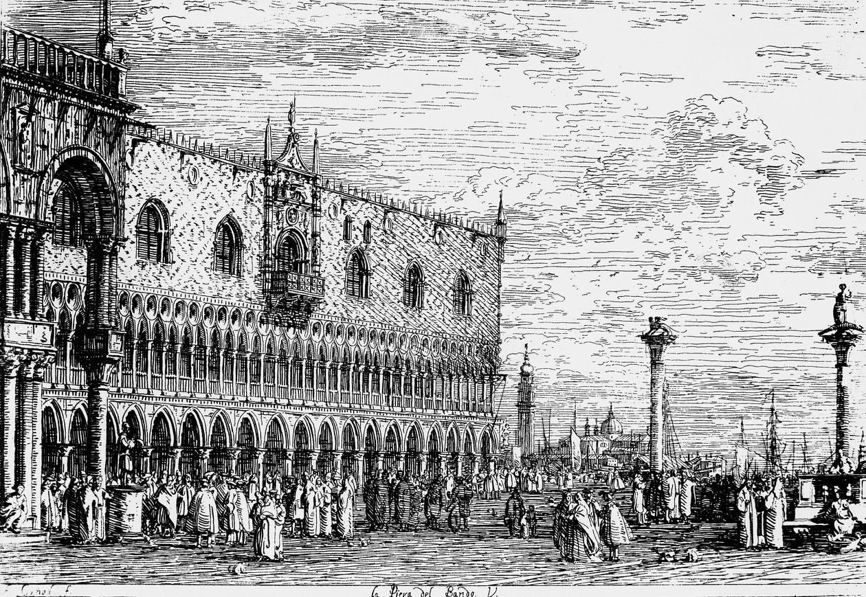 Dóžecí palác a Piera del Bando, Benátky, rytina Giovanni Antonio Canal, známý jako Canaletto (1697-1768), Itálie od Canaletto