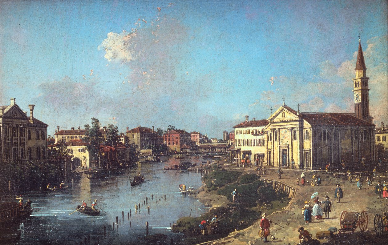 Dolo na Brentě s kostelem sv. Rocca a vilou Zanon-Bon od Canaletto